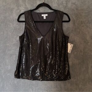 Nine West Black Sequin Tank Top size Small Festival Club Wedding Prom Party NWT